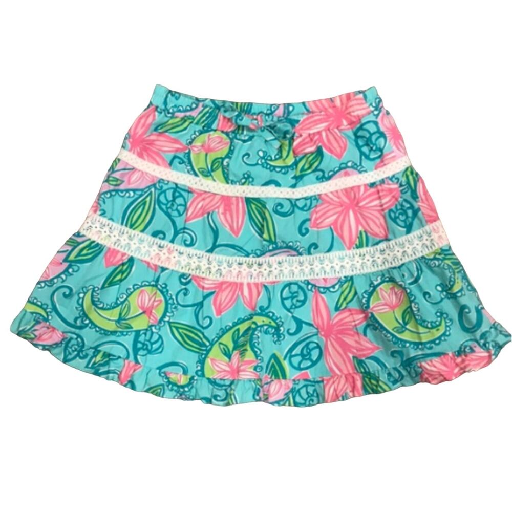 Lilly Pulitzer Bliss Blue Lazy Paisley Crochet Tiered Skirt XS